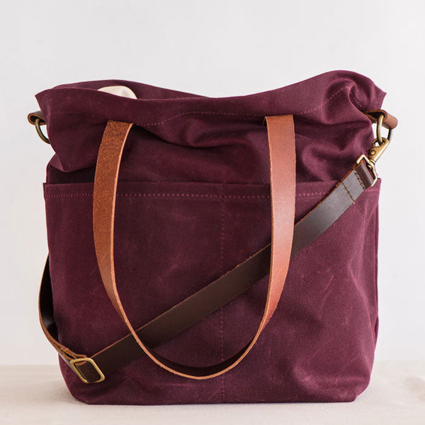 Twig & Horn: Waxed Canvas Crossbody Tote - Burgundy