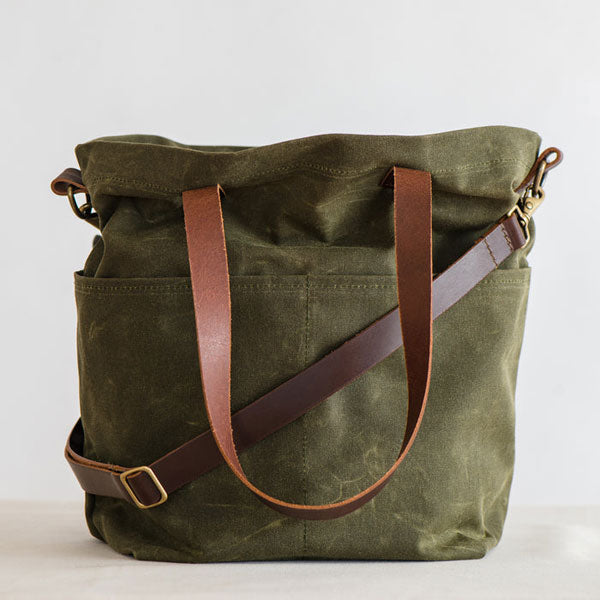 Twig & Horn: Waxed Canvas Crossbody Tote - Olive